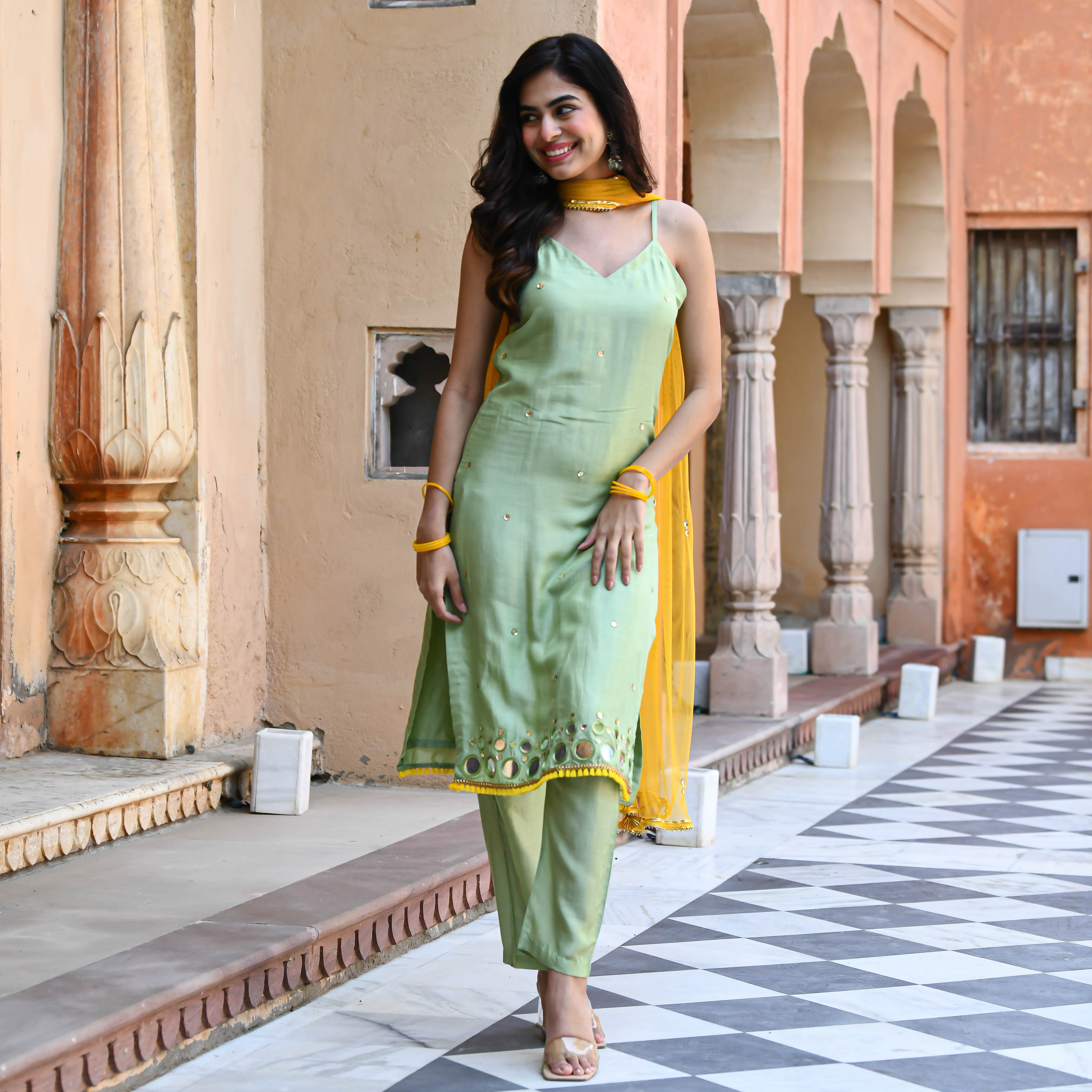 Buy Yellow Banarasi Silk Salwar Suit (NWS-6404) Online